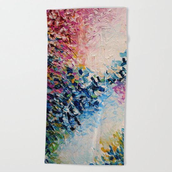 PARADISE DREAMING Colorful Pastel Abstract Art Painting Textural Pink Blue Tropical Brushstrokes Beach Towel