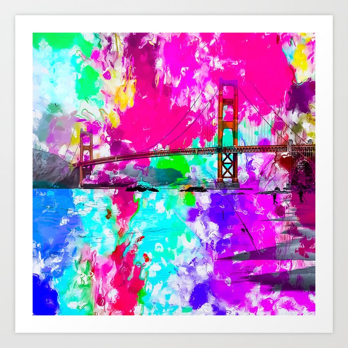 Golden Gate Bridge San Francisco Usa With Pink Blue Green Purple