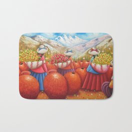 Peruvian Flower Sellers in the Andes Mountains Bath Mat | Redpoppy, Fields, Bolivia, Poppy, Floral, Columbia, Traditional, Brazil, Peru, Folk 