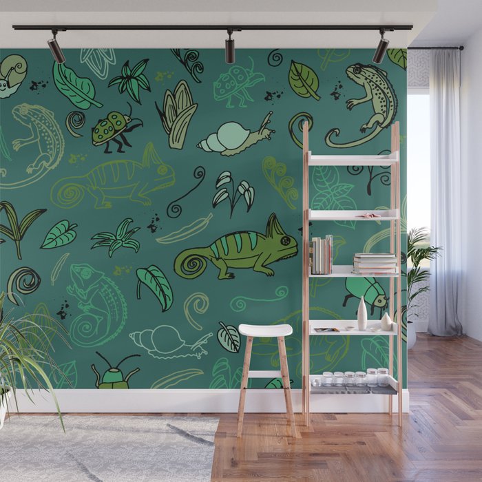 Reptile and Insect Pattern, Wildlife Nature Print Wall Mural