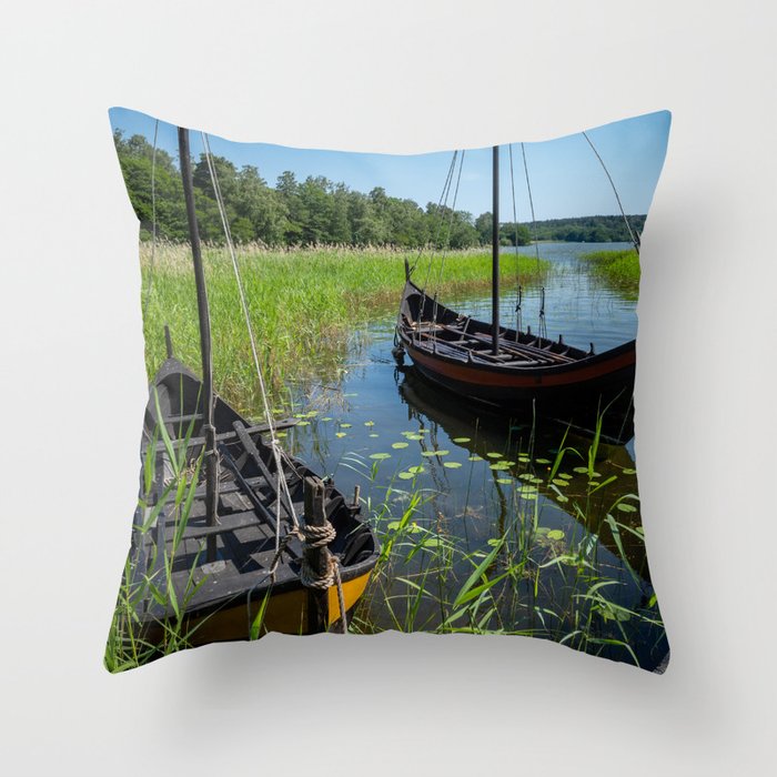 Birka Viking Boats Throw Pillow