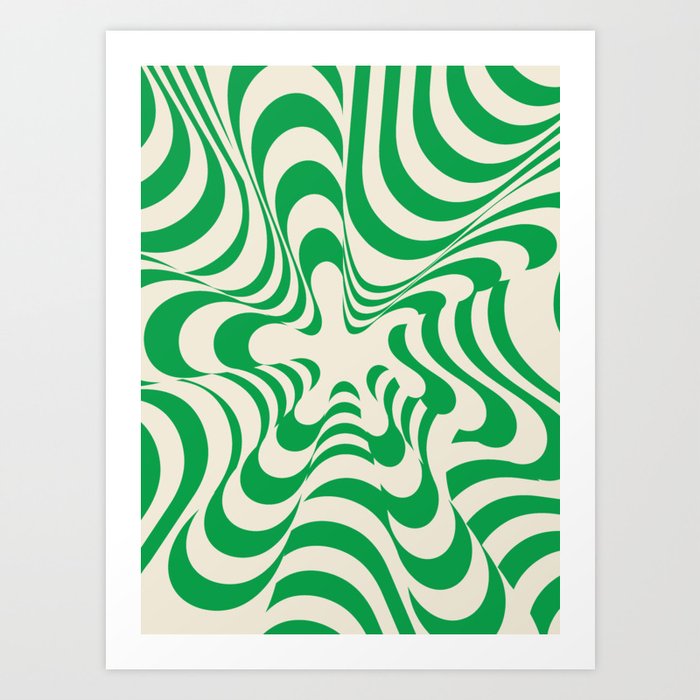 Abstract Groovy Retro Liquid Swirl in Green Pattern Art Print