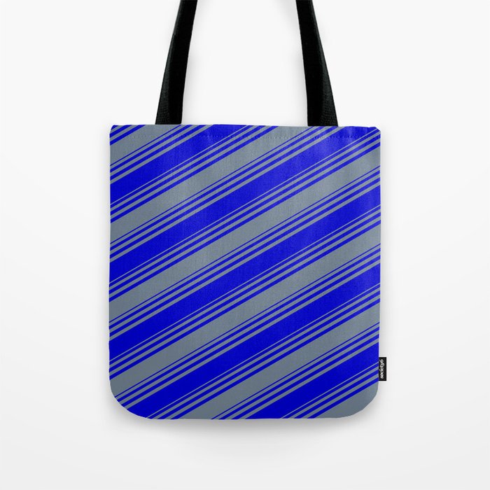 Blue & Slate Gray Colored Stripes Pattern Tote Bag