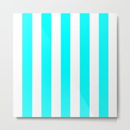 Electric cyan heavenly - solid color - white vertical lines pattern Metal Print | Vectors, Makeitcolorful, Heavenly, Colour, Solidcolor, Whitestripes, Minimal, White, Vertical, Modern 