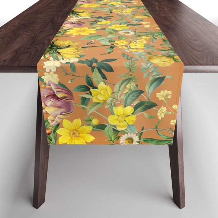 Blooming Garden - Warm Colors Botanical Illustration collage Table Runner