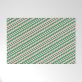 [ Thumbnail: Light Pink & Sea Green Colored Lined Pattern Welcome Mat ]