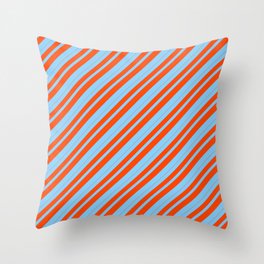 [ Thumbnail: Light Sky Blue and Red Colored Stripes/Lines Pattern Throw Pillow ]
