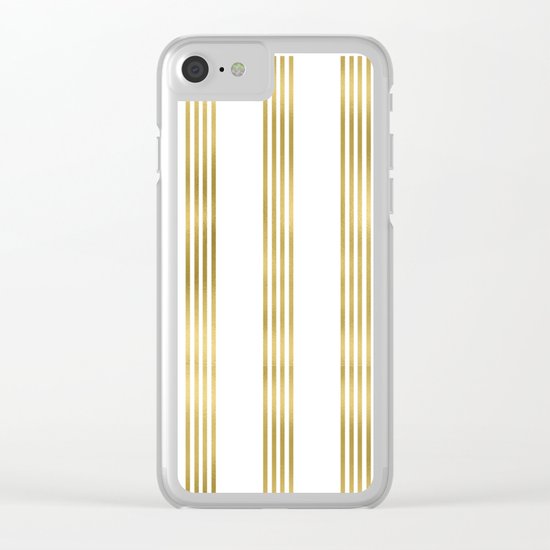 Gold small stripes on clear white - vertical pattern Clear iPhone Case
