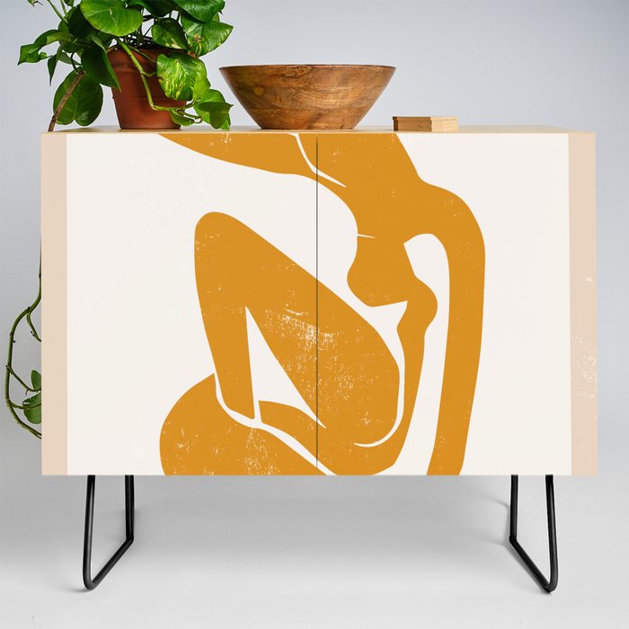 Female Matisse Print in Yellow with Beige background Credenza