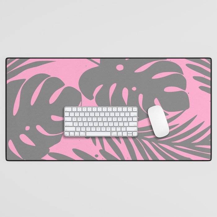 Gray Leaves in Pink Desk Mat