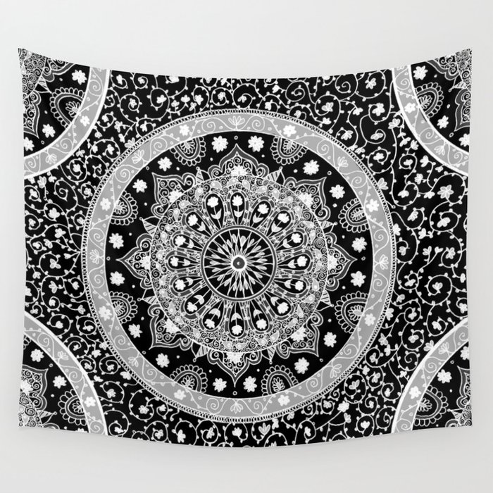 Black and White Mandala Wall Tapestry by Laurel Mae Society6