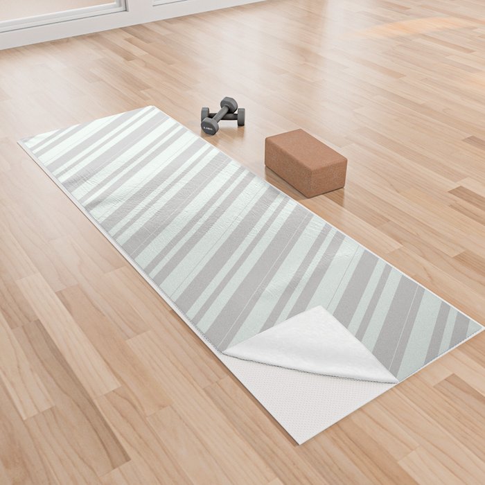 Mint Cream and Light Gray Colored Stripes/Lines Pattern Yoga Towel