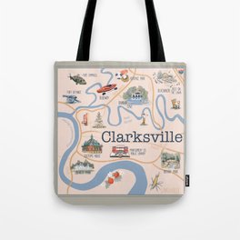 Clarksville TN Illustrated Map Tote Bag