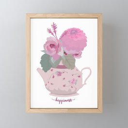 Happiness is a Teapot Full of Flowers Framed Mini Art Print