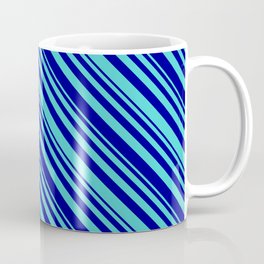 [ Thumbnail: Dark Blue & Turquoise Colored Striped/Lined Pattern Coffee Mug ]