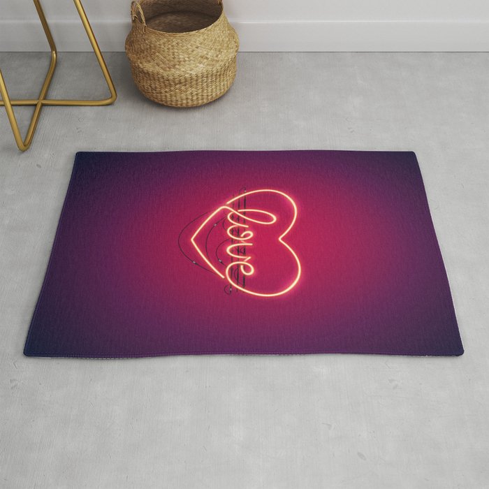 Love Heart Neon Sign Rug