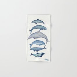 "Rare Cetaceans" by Amber Marine - Watercolor dolphins and porpoises - (Copyright 2017) Hand & Bath Towel