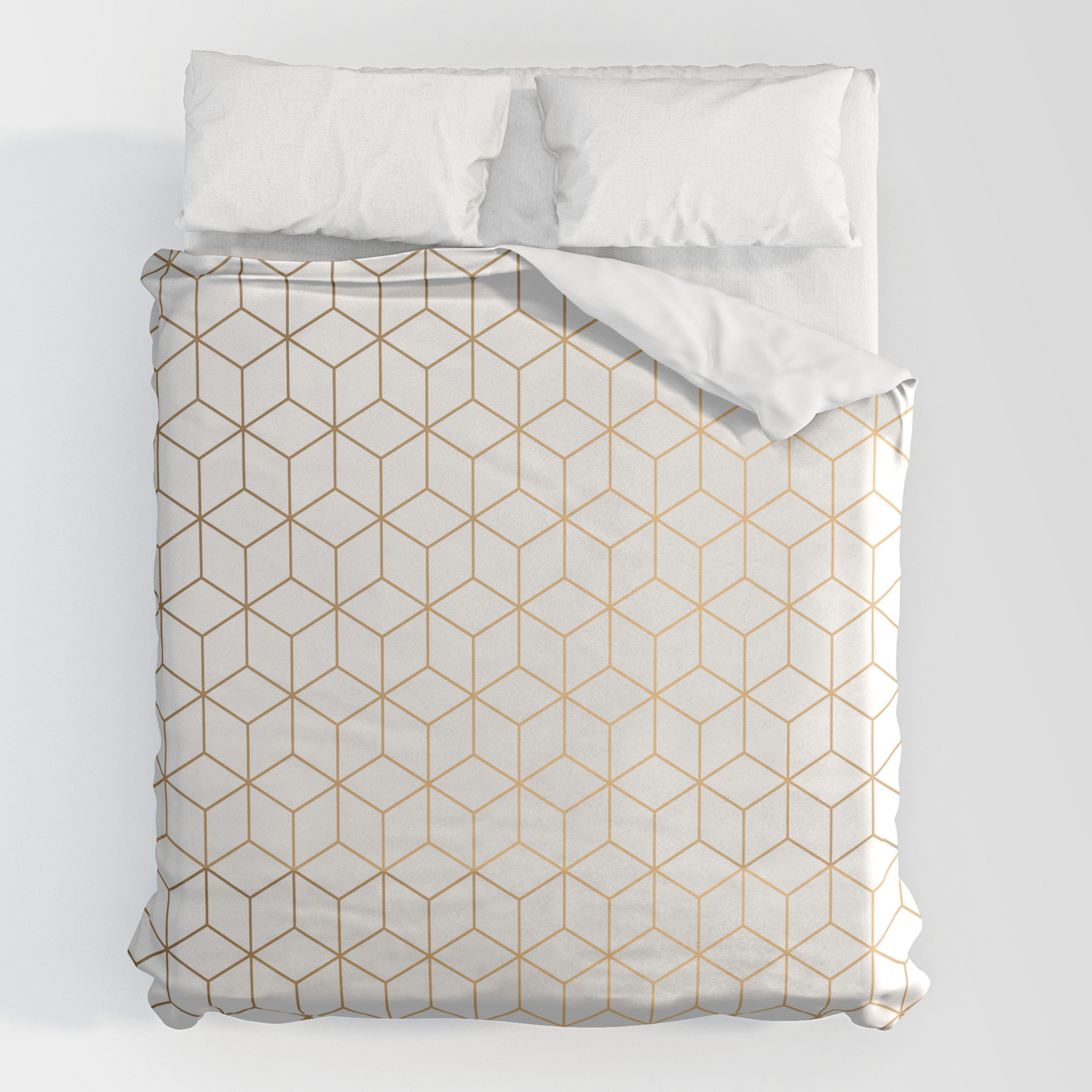 Gold Geometric Pattern On White, Geometric Duvet Cover King