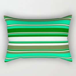 [ Thumbnail: Green, Dark Green, Mint Cream, and Dark Olive Green Colored Stripes/Lines Pattern Rectangular Pillow ]