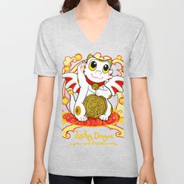 Lucky Dragon and Friends Clouds V Neck T Shirt