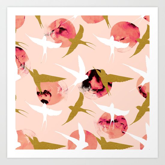 Bird flying with sunset Art Print