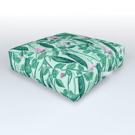 Fresh Garden Pea Floral on Pastel Mint Green Outdoor Floor Cushion