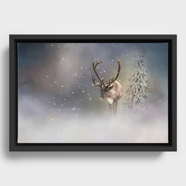 Santa Claus Reindeer in the snow Framed Canvas