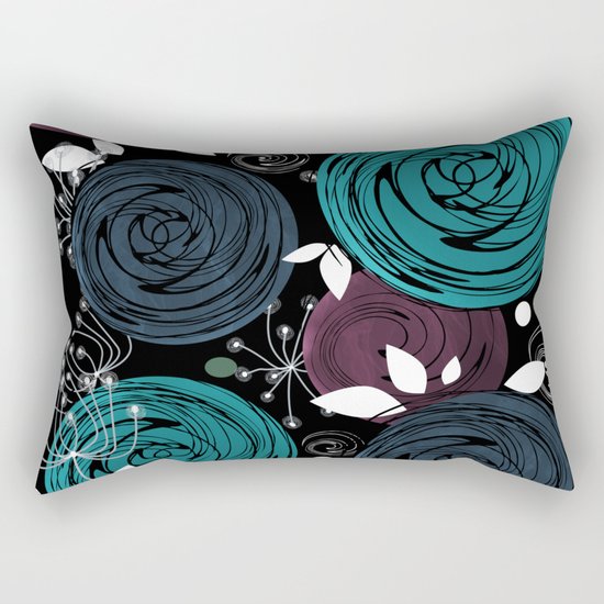 Abstract flowers on a black background . Rectangular Pillow