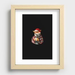 Fox in Santa Hat. Christmas Red Fox with coffee mug Recessed Framed Print