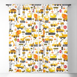 Watercolor Construction Vehicles Blackout Curtain