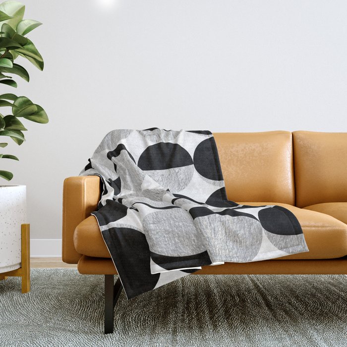 Simple Mid-century Modern Moon Phases, Vintage Silver Texture Pattern | Retro Lunar Art Throw Blanket