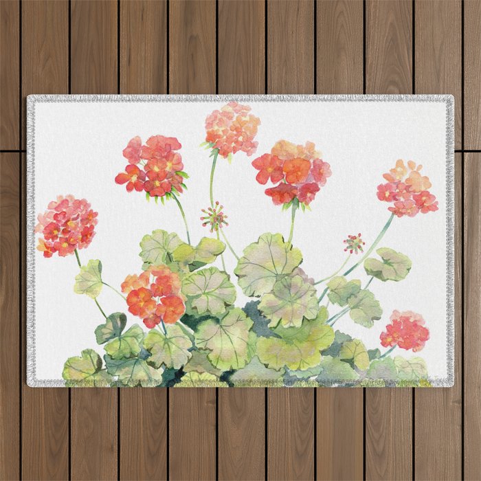 Geranium Watercolor  Outdoor Rug