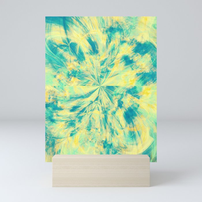 Teal and Yellow Tie Dye Splash Abstract Artwork  Mini Art Print