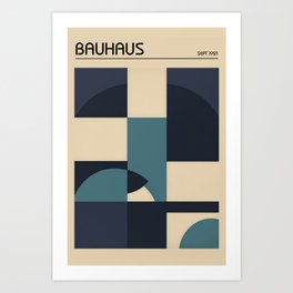Bauhaus Mid Century Modern Blue Geometric Art Print