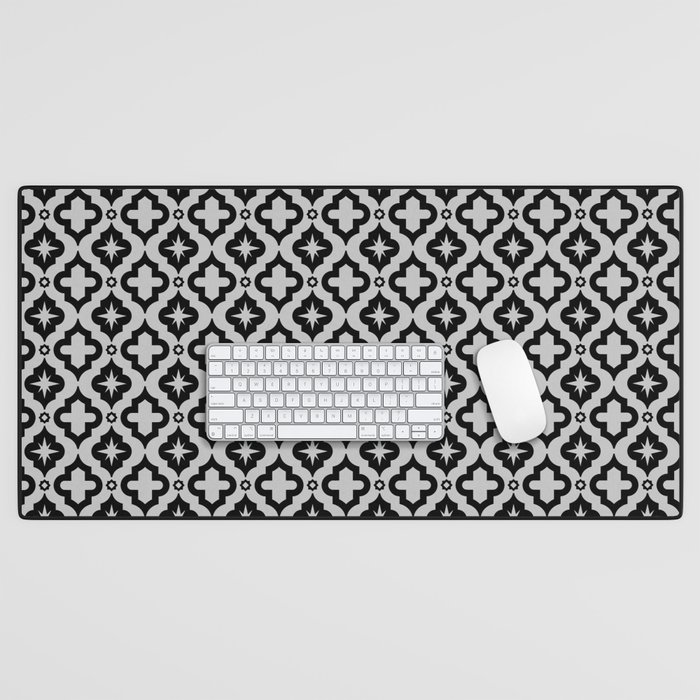 Light Grey and Black Ornamental Arabic Pattern Desk Mat