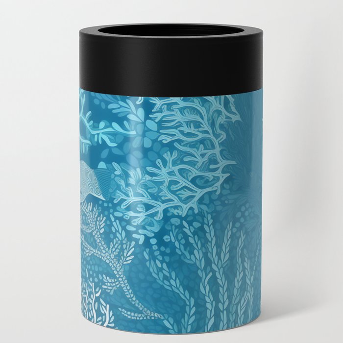 Underwater Flora and Fauna Blue Pattern Can Cooler