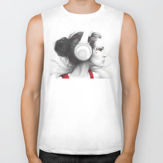MUSIC Girl in Headphones Biker Tank