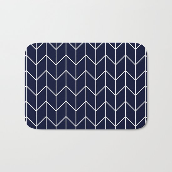 Chevron pattern - white on darkblue Bath Mat