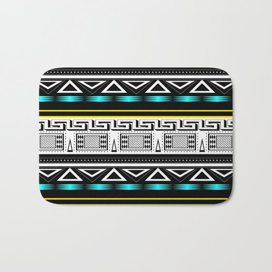 Black and white c turquoise abstract striped pattern . Bath Mat