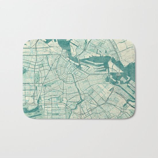 Amsterdam Map Blue Vintage Bath Mat