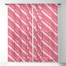 [ Thumbnail: Light Pink & Crimson Colored Striped Pattern Sheer Curtain ]