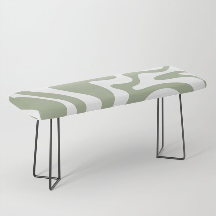 Liquid Swirl Abstract Pattern in Sage Green and White Bench