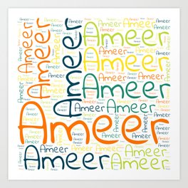 Ameer Art Print | Wordcloud Positive, Grandfather Nephew, Graphicdesign, Buddy Soft Present, Special Dad Daddy, Vidddie Publyshd, Hand Lettering Son, Horizontal America, Male Ameer, Colors First Name 