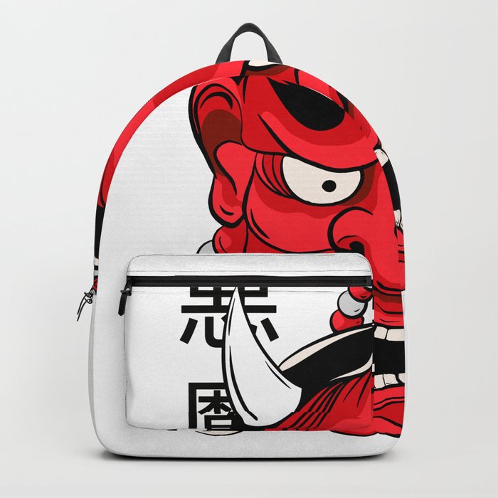 Japanese Samurai Hannya Demon Mask Kanji Letters Backpack