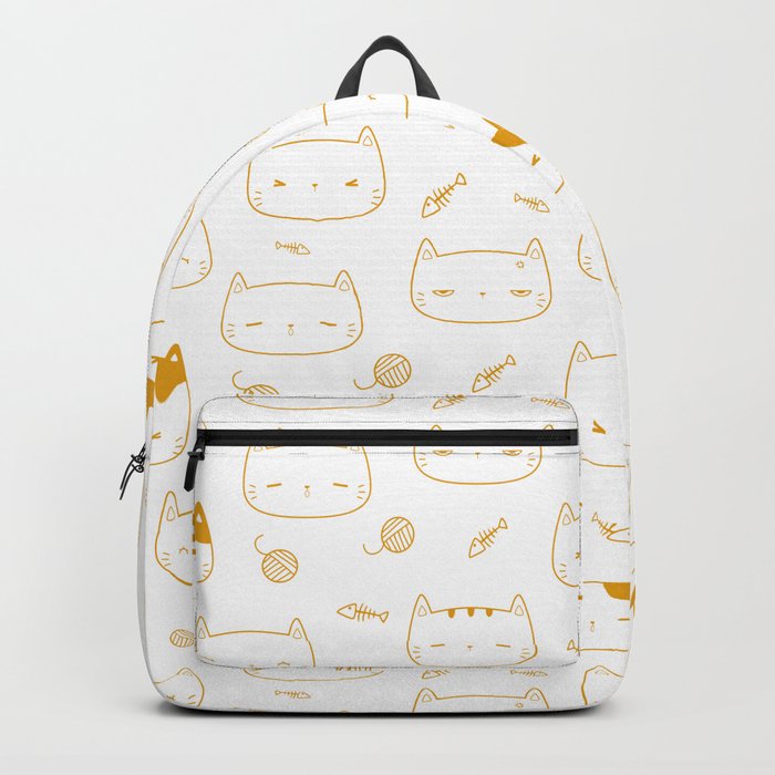 Mustard Doodle Kitten Faces Pattern Backpack