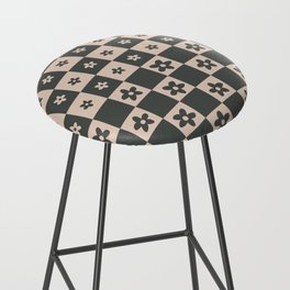 Abstract Floral Checker Pattern 12 in Tan Black Bar Stool