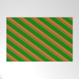 [ Thumbnail: Chocolate and Green Colored Lined/Striped Pattern Welcome Mat ]