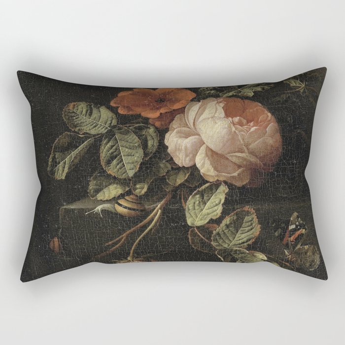 Elias van den Broeck - Still life with roses - 1670-1708 Rectangular Pillow