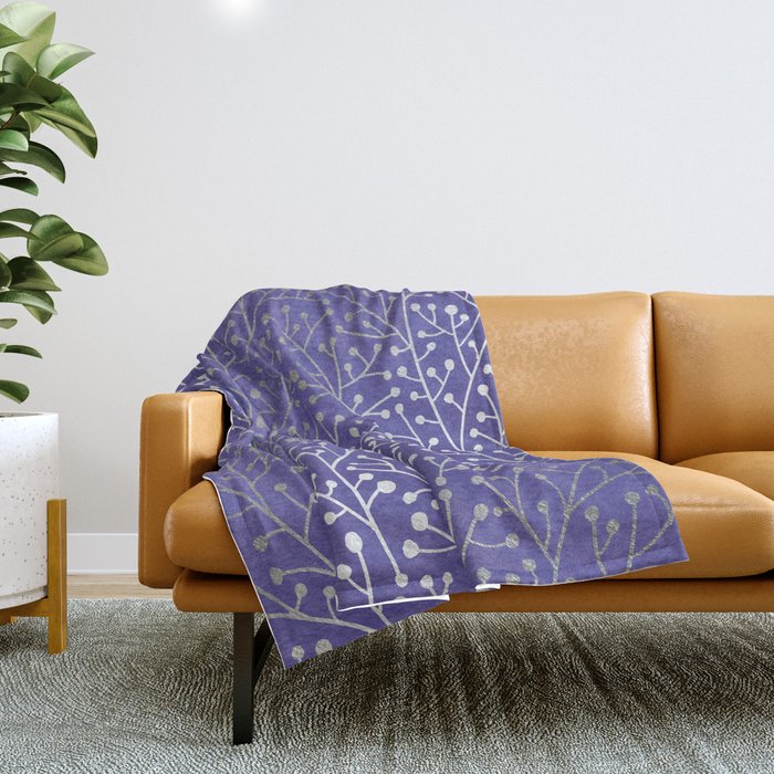 Periwinkle Berry Branches Throw Blanket