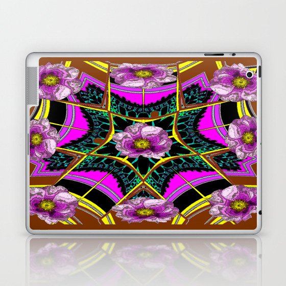 Antique Silk Roses Modern Art Fuchsia-Brown Abstract Laptop & iPad Skin